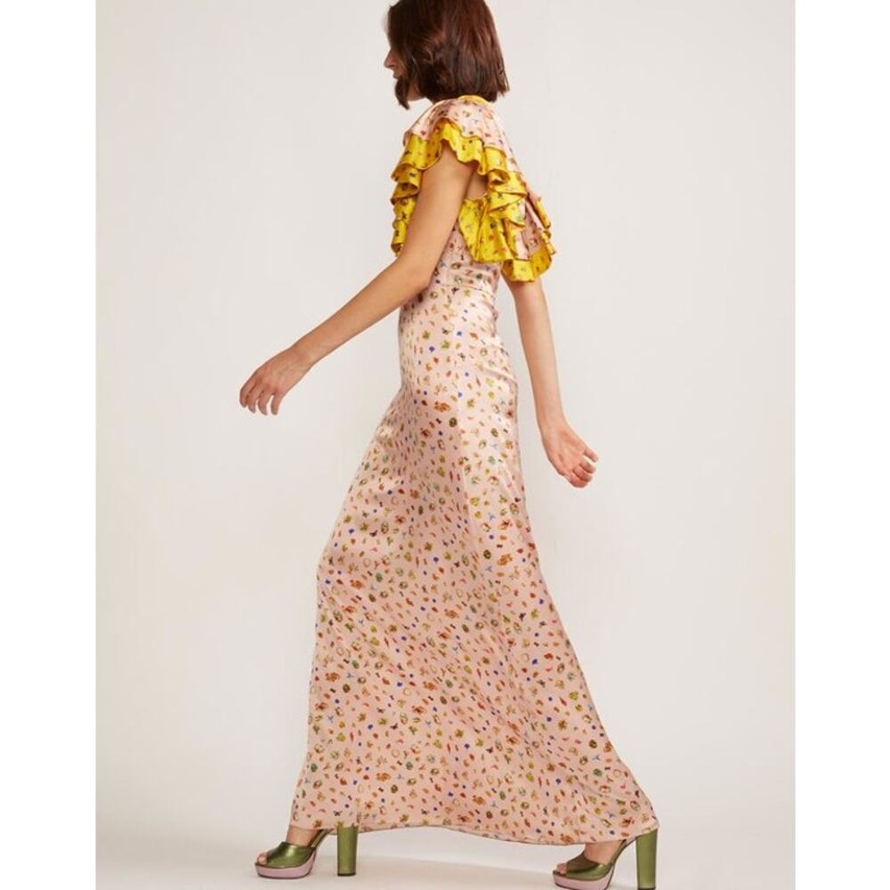 Cynthia Rowley Pink Floral Maxi Dress with Yellow Trim - Picture 3 of 14
